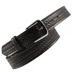 Boston Leather 1.5&quot; Off Duty Leather Belt<br />These belts of substance offer a rugged fashion sense. They are available in your finish choices of plain, clarino or basketweave. They are made with top-quality 10-12 ounce English bridle leather and available with gold or silver buckles.